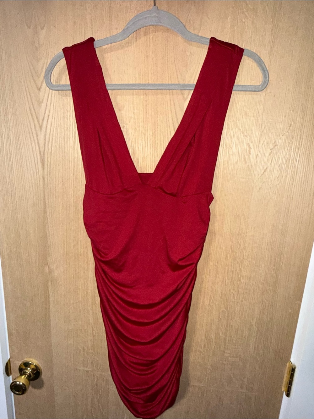 Red Ruched V-Neck Women’s Dress S